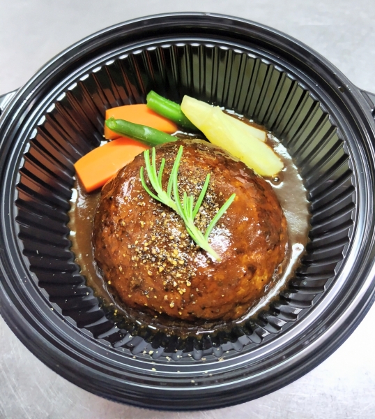 デミグラスソースハンバーグ（温野菜添え）　２００g　1人前 １１３０円<br>　<br>７日かけて仕込んだデミグラスソースです。<br>